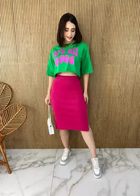 Saia Midi Feminina Tricot Modal Duda Pink
