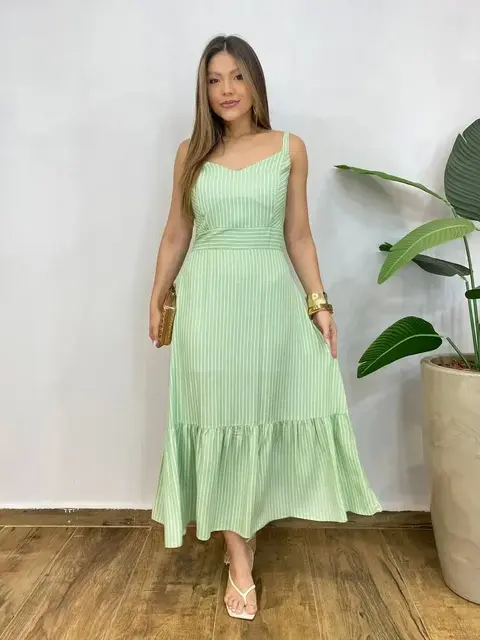 Vestido Feminino Midi May Alça com Amarração Litrado Verde