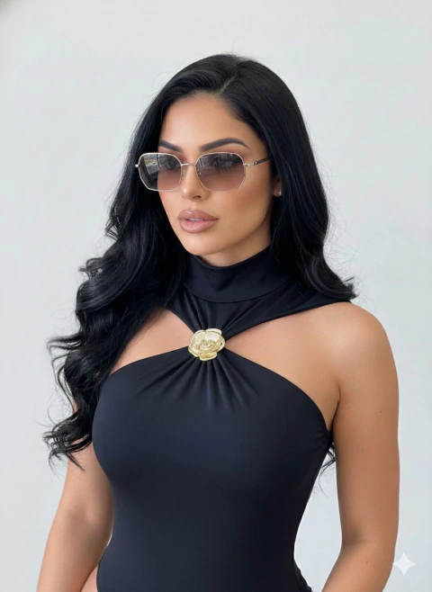 Body Feminino Brenda sem Bojo Gola e Abertura Frontal Preto