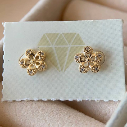 Brinco De Flor Com Detalhes Na Micro Zircônia - Antialérgico