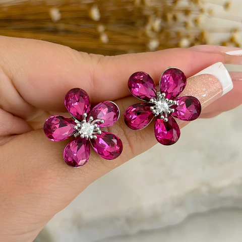 Brinco Flor De Zircônia - Loja das Revendedoras