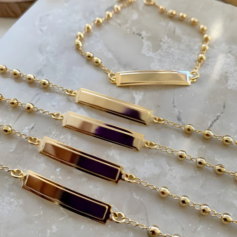Pulseira De Bolinhas Com Placa Para Gravação - Infantil