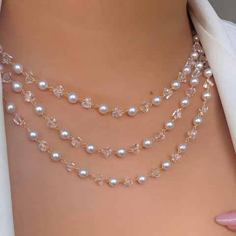 Choker De Pérolas E Cristais Irregulares - 40cm (cada)