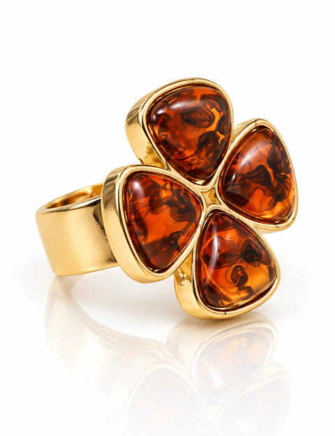 Anel Regulavel Trevo Banho ouro 18k