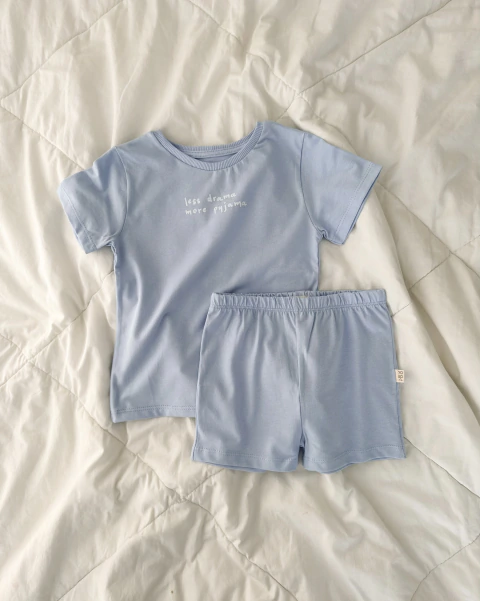 Conjunto Infantil Pijama Manga Curta Cotton Leve – Azul Calmaria