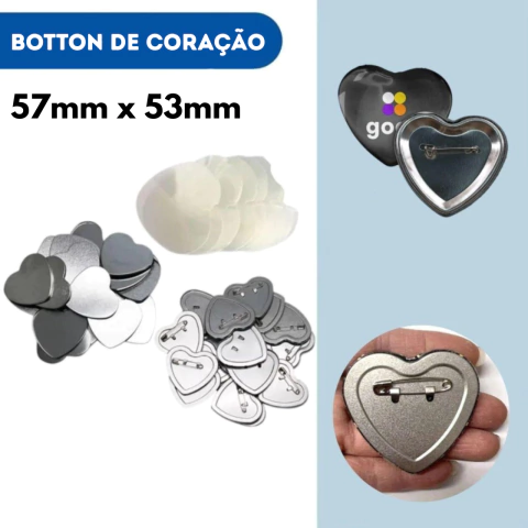 100 Unidades de Bottons Para Sublimação - Broche Coração 57x53mm - comprar online