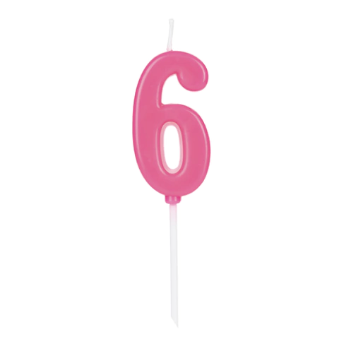 Vela Pick Rosa Número 6 12cm Silver Plastic