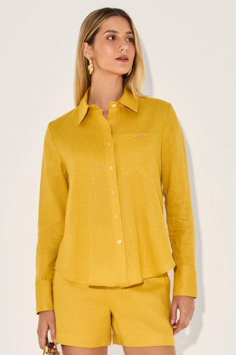 Camisa Linho Brasil Mostarda