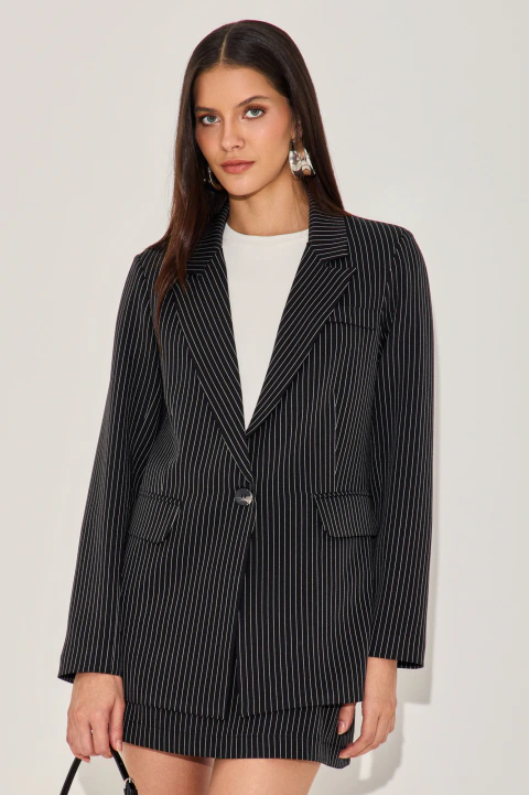 Blazer Risca De Giz Jeanne Preto