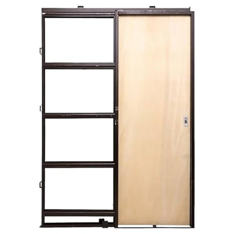 PUERTA CORREDIZA EMBUTIR CEDRO CON MARCO DE CHAPA 70 CM MURO 10 CM