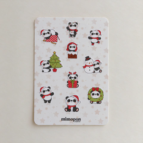 Cartela de Adesivos de Natal Pandinhas Natalinos