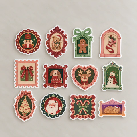 Kit 12 Adesivos em Vinil de Natal Encantos Vintage