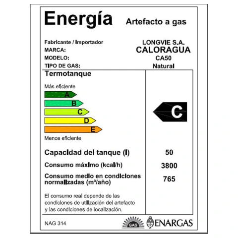 Termotanque a gas 50 L convencional multigas para apoyar Blanco - CA50