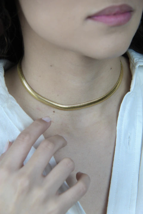 Colar Choker Corrente Cobra - Dourado