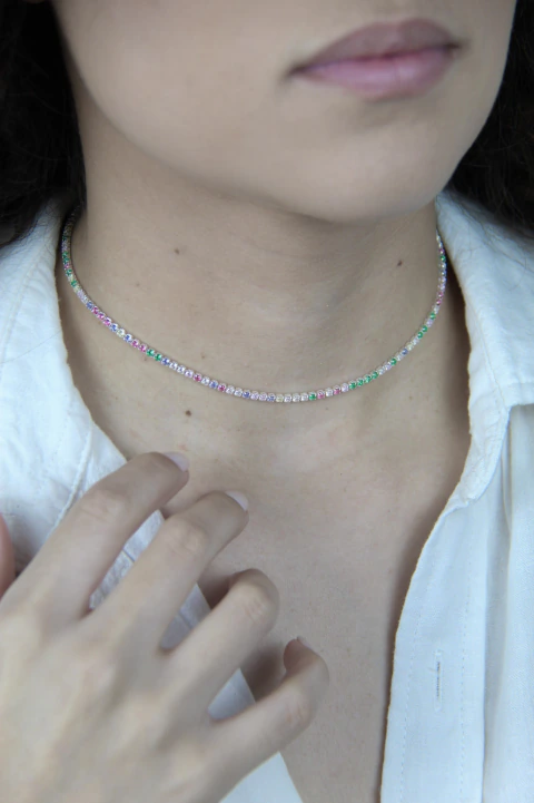 Colar Choker Riviera Colorida - Prata