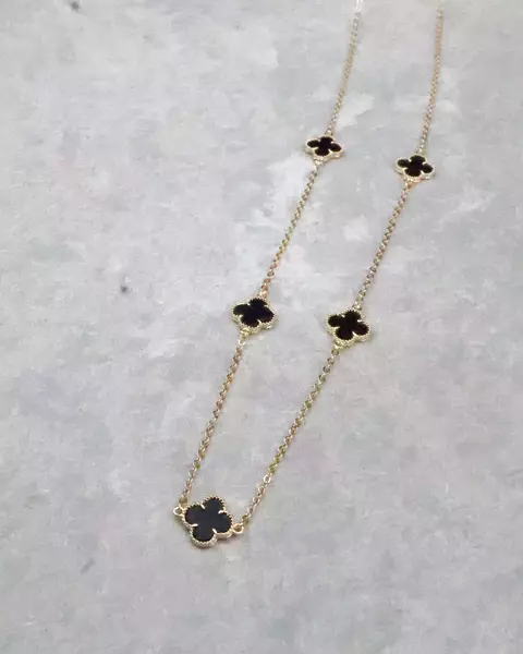 Colar Longo Cinco Trevos Preto - Dourado - comprar online