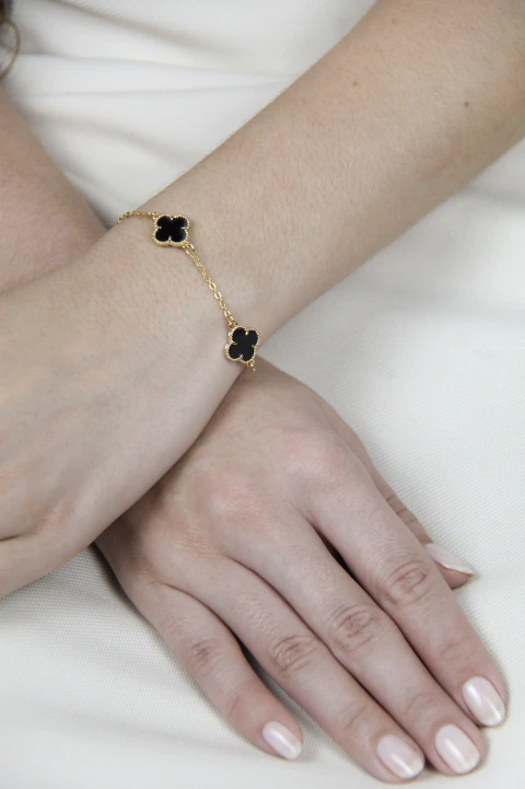 Pulseira Três Trevos Preto - Dourado