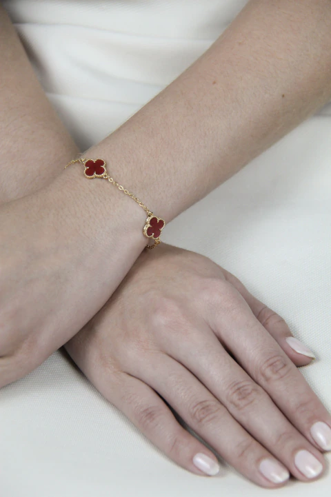 Pulseira Três Trevos Vermelho - Dourado