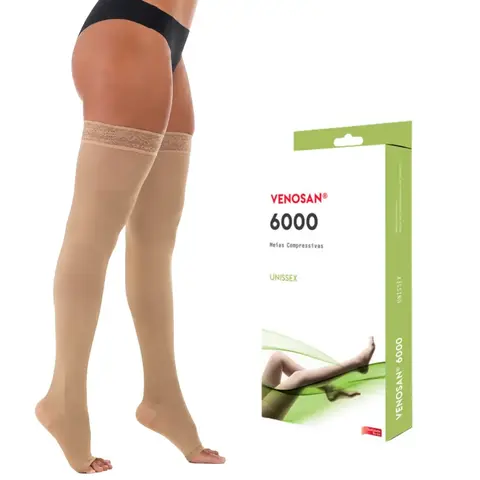 Meia de Compressão 20-30 mmHg 7/8 Venosan Ultraline 6000 Pé Aberto Bege