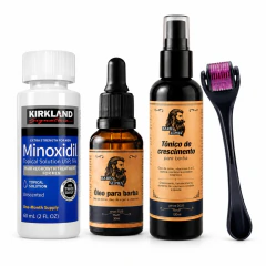 Kit- Minoxidil Kirkland 5% + Tônico de crescimento + Óleo para barba + Dermaroller