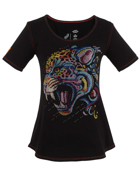 Playera estampada con aplicación de pedrería para mujer - Modelo LA FIERA