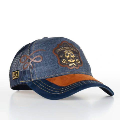 Gorra estilo trucker de mezclilla con parche frontal - Modelo JEANS MARIACHI