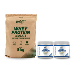 Kit - Clean Whey Isolate Cacau Belga Saco 5Kg + 2 Clean Whey Pure Creatine Creapure 300g