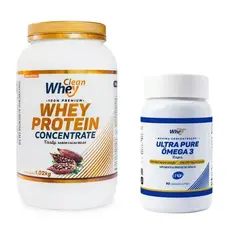 Kit - Clean Whey Concentrado Cacau Belga 1,02 kg + Clean Whey Ultra Pure Ômega 3