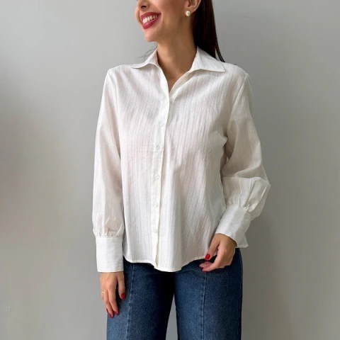 Camisa de Algodão Manga Longa Branca