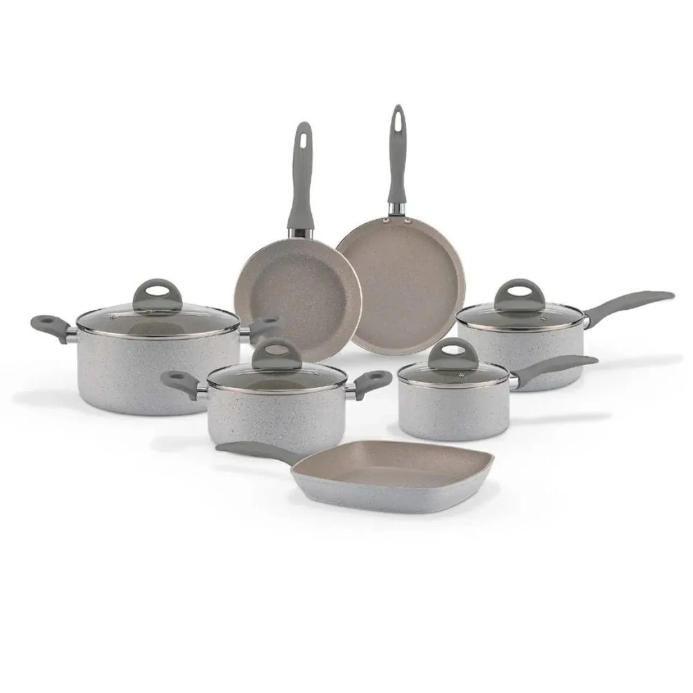 Jogo de Panelas Ceramic Life 7 Peças Marble Blend Cinza Claro Brinox