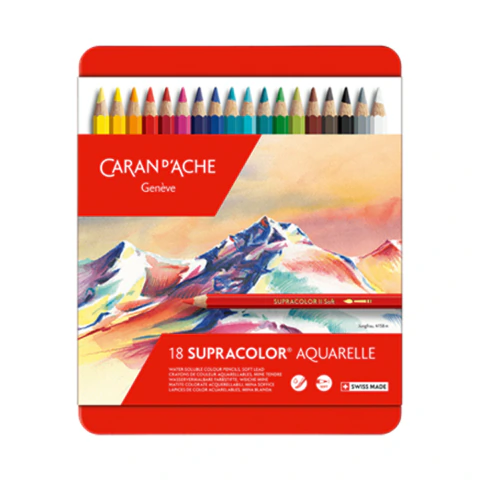 Estojo Lápis de cor Aquarelável Supracolor Soft Estojo Lata 18 cores Carandache 3888318