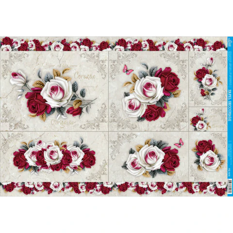 Papel para Decoupage Litoarte 49x34,3cm Rosas - PD-1018
