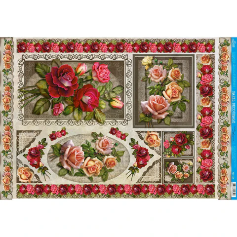 Papel para Decoupage Litoarte 49x34,3cm Rosas Vermelhas e Champanhe - PD-132