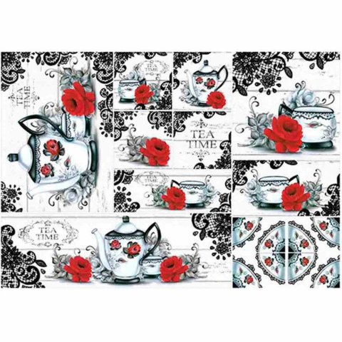 Papel para Decoupage Litoarte 49x34,3cm Cha Rosa Vermelha - PD-462