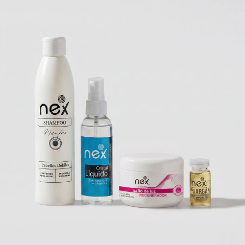Kit 1 (Baño de Luz + Shampoo Neutro + Ampolla de Argán + Cristal Líquido)
