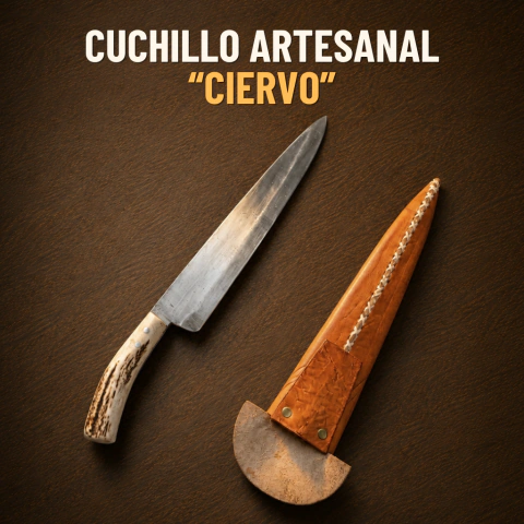 CUCHILLO ARTESANAL "CIERVO" - ACERO AL CARBONO CON VAINA DE CUERO