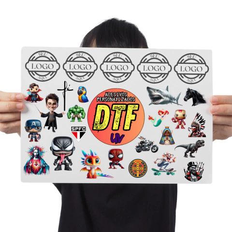 Adesivo Personalizado Dtf Uv Folha 30 cm x 40 cm Prova D'água Verniz