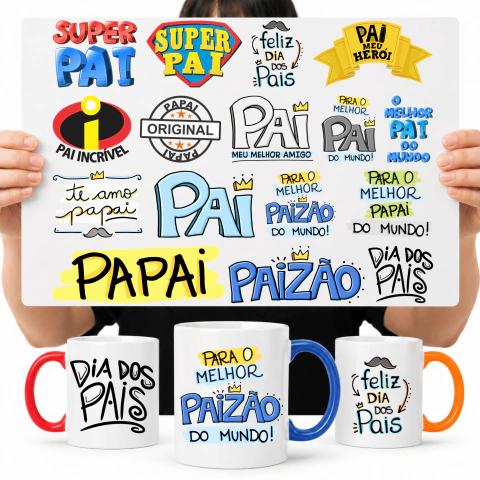 Cartela Adesivos Dia dos Pais Melhor Papai Caneca Copo DTF UV