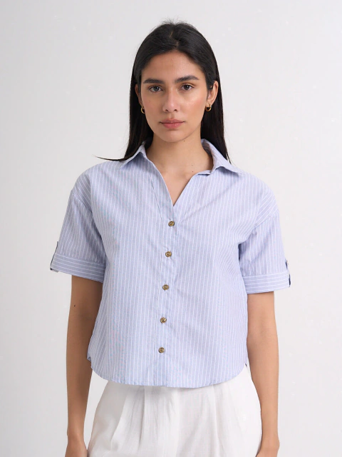 Camisa Arce.Algodón poplin rayado manga corta Art.2833