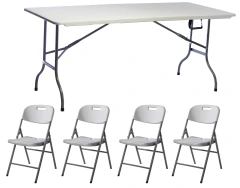Mesa Plegable Camping Jardin LUSQTOFF + Silla Plegable Camping Jardin LUSQTOFF x4 Unidades