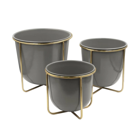Set de 3 Maceteros Metalicos Bala Con Base Dorada, 3 Colores Disponibles - ANDORRA