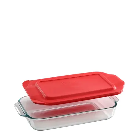 Fuente Rectangular Pyrex Basic con Tapa Roja 2.8 L 1107108