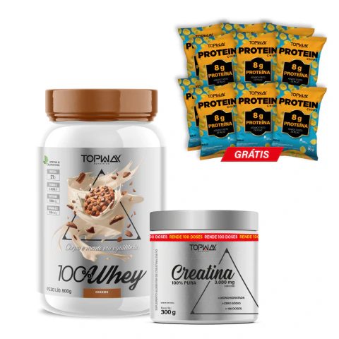 KIT WHEY + CREATINA, GRÁTIS PROTEIN CHIPS - COOKIES