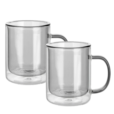 Taza Flat White Gris Doble Vidrio 260 cc Pack x2 Barista - Larhaus