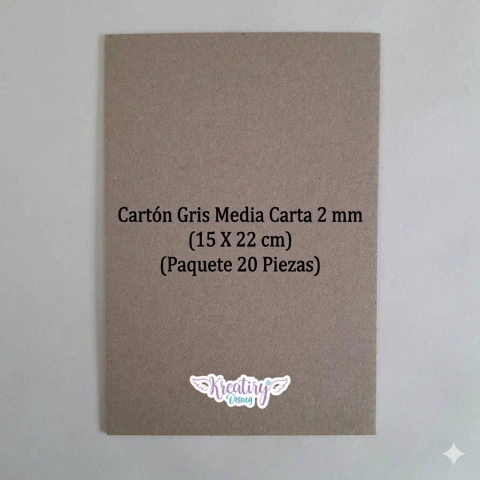 Cartón Gris Media Carta 2mm (15 X 22 CM) (Paquete 20 Piezas)