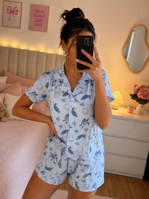 Pijama CAMISERO remera+ short CARACOLES