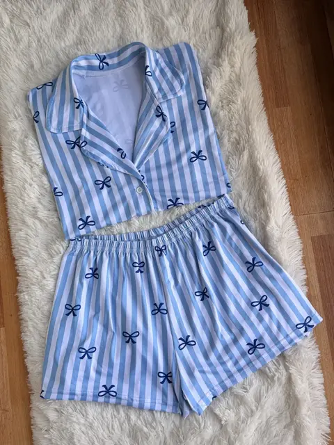 Camisero SHORT + CAMISA moños azules /lineas celestes