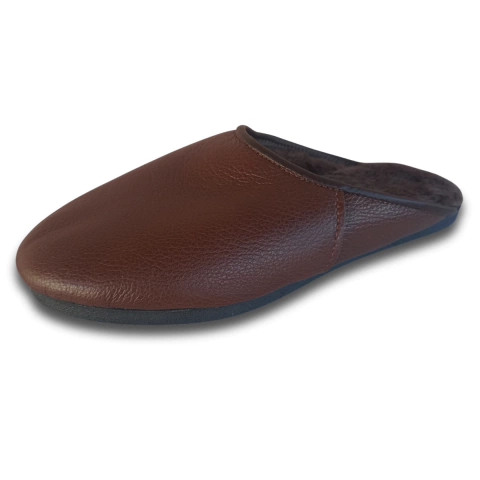 Chinelo Couro com Lã Marrom Café