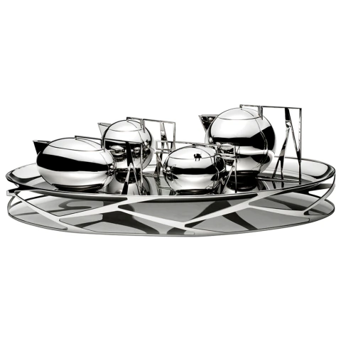 Tea and Coffee Set Trama with 6 Pieces Silver - Riva