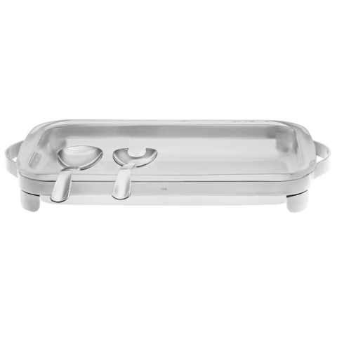 Baking Dish Stand Sion Large with Serving Utensil Pair Stainless Steel with Silver Finish - Riva